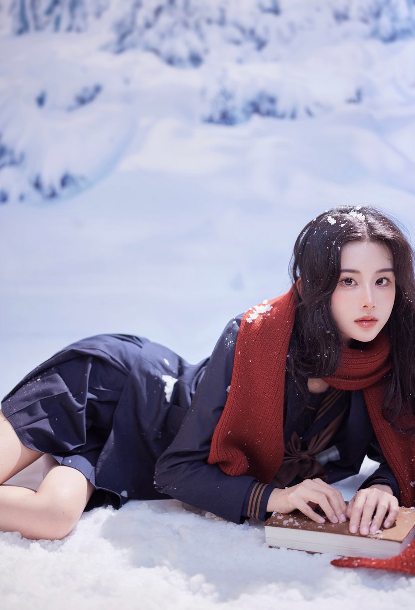 清纯雪地上的jk制服少女图片